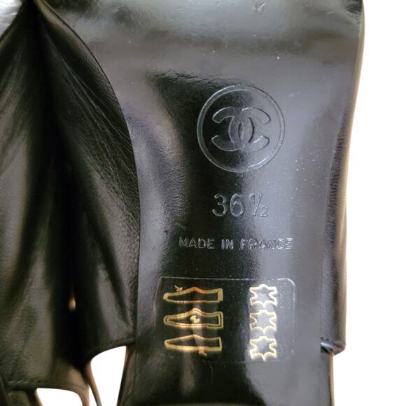 Chanel Vintage Square Toe Slingback Black CC Logo Leather Pumps Heels 6 36.5 - Picture 12 of 12